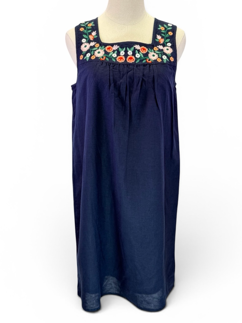 J. Crew Womens Blue Floral Embroidered Sleeveless‎ Linen Blend Shift Dress S